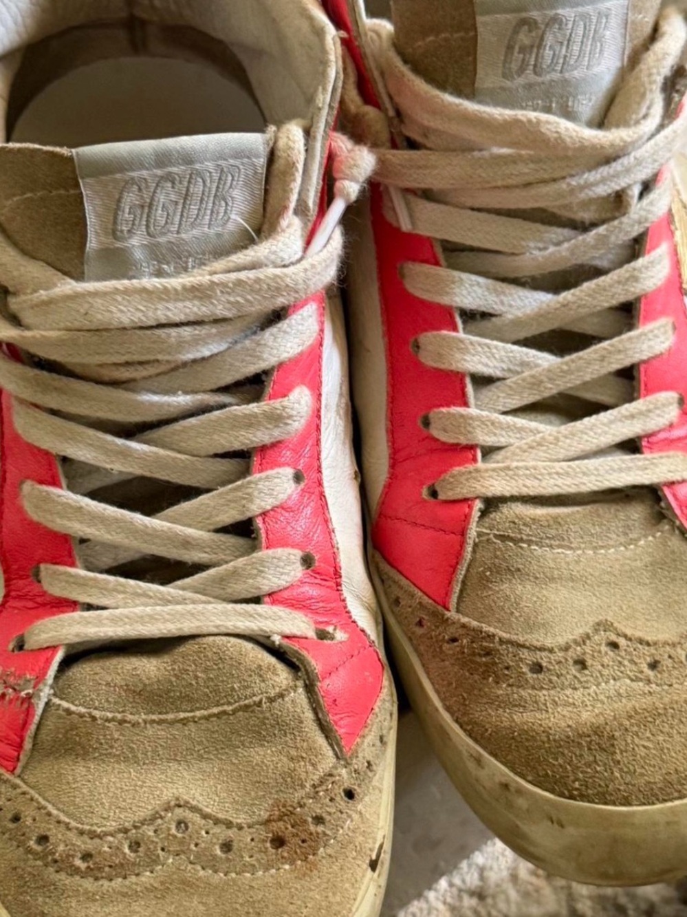 Golden Goose Heart of Gold Sneakers in Beige, Pink and White